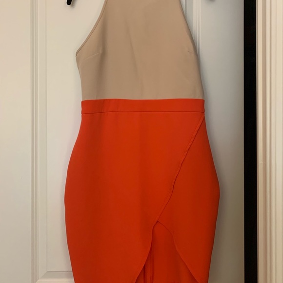 High-lo high neck midi dress in nude/orange Sz 6 - Picture 3 of 4
